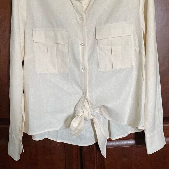 Sofia Vergara Sofia Jeans linen blend button up shirt size M - Picture 5 of 14